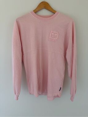 Disney Pink Jersey Long Sleeve Crewneck Tee with Embroidered Chest Patch
